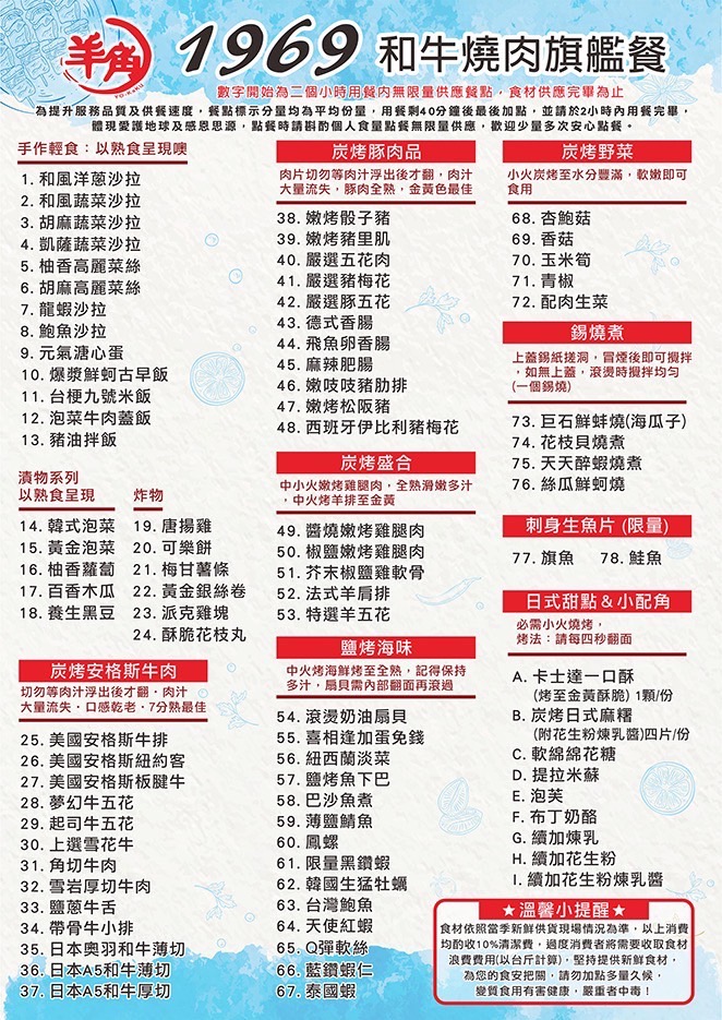 2024年11月羊角炭火燒肉最新菜單