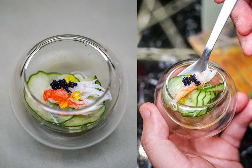 alt="夏登法式鐵板燒 主廚前菜 梅子醋醃小黃瓜"