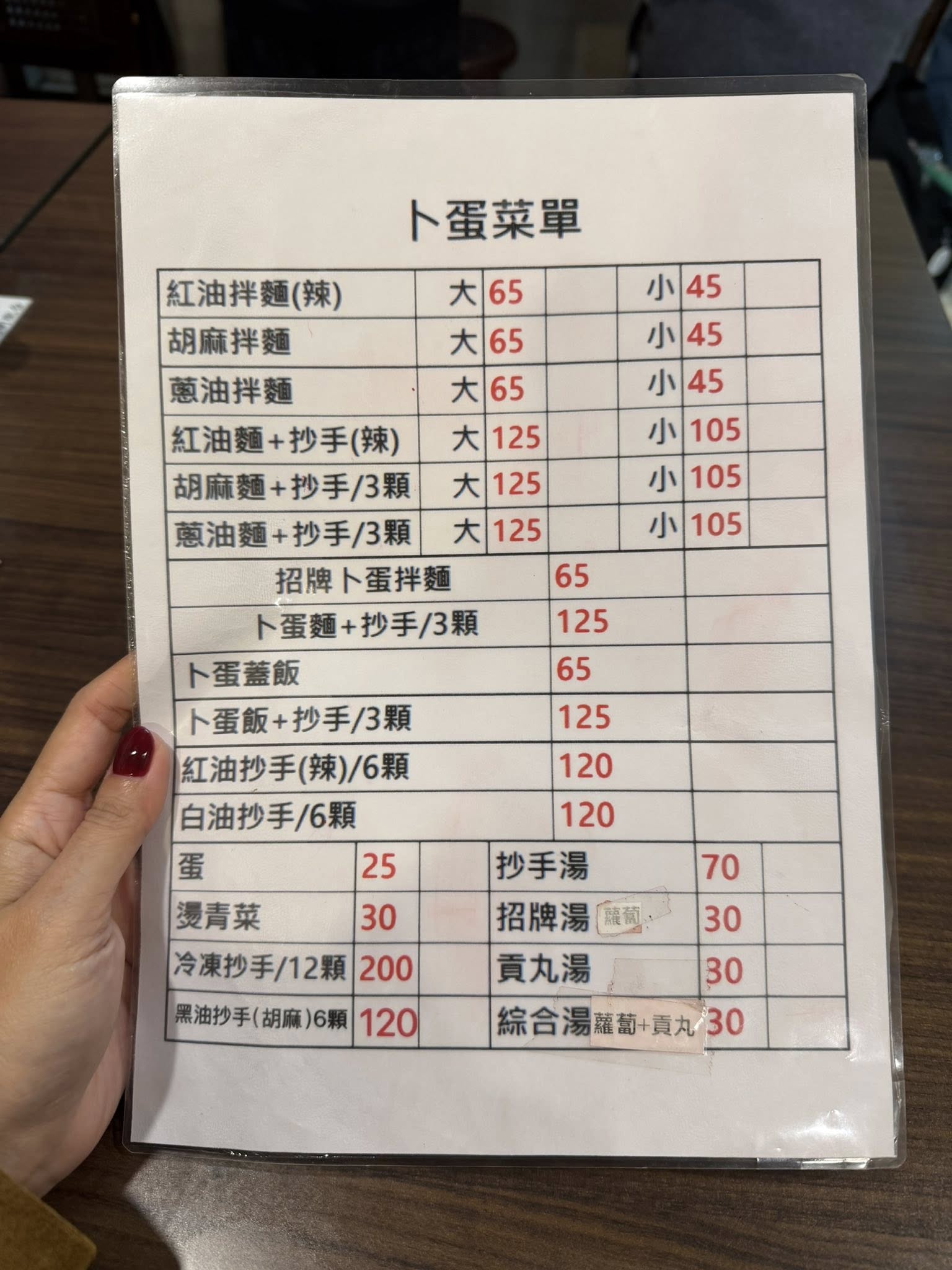 卜蛋紅油抄手菜單